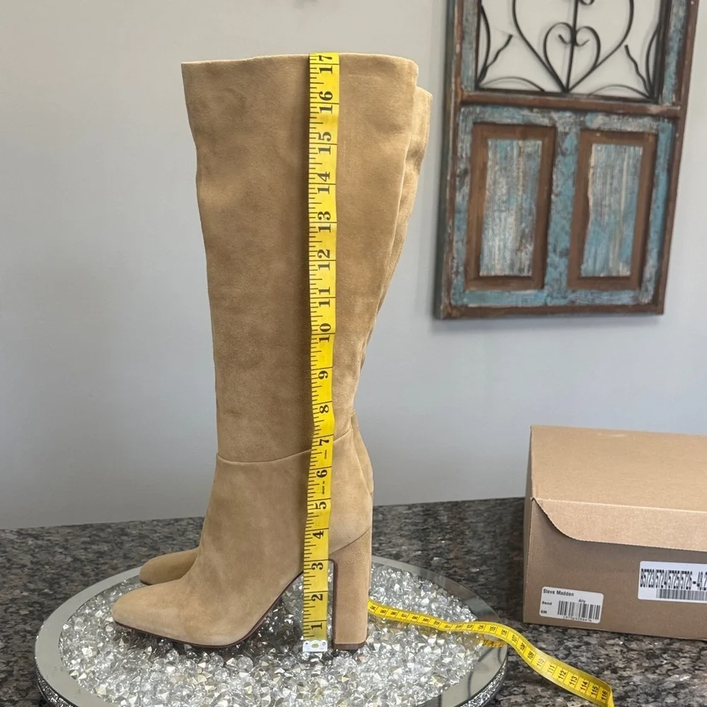 Steve Madden Ally Tan Suede Knee-High Block Heel Boots NEW 6